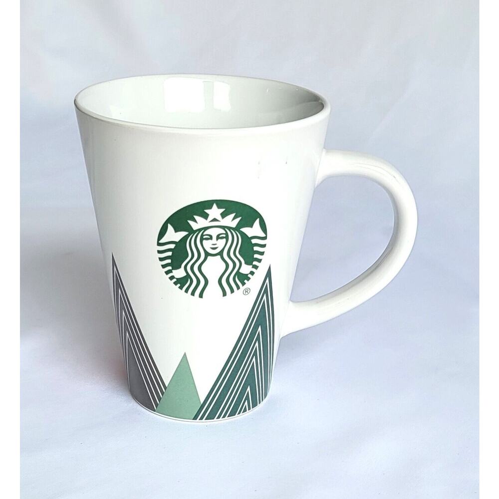 Starbucks Green Mermaid Holiday Coffee Mug, White with Red Green Trees - 16oz